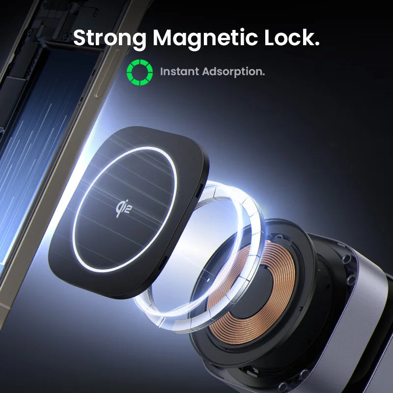 UGREEN 15W 2-in-1 magnetic wireless charger for fast and convenient charging of iPhone and AirPods.