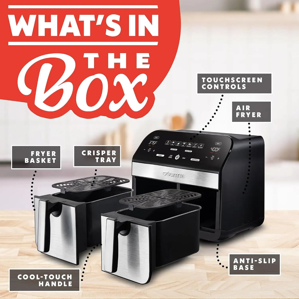 10 Qt Dual Zone Smart Air Fryer
Double your cooking efficiency. Prepare two foods two ways and sync them to finish simultaneously. Complete with 7 presets and dishwasher-safe parts, making family dinners easier than ever.