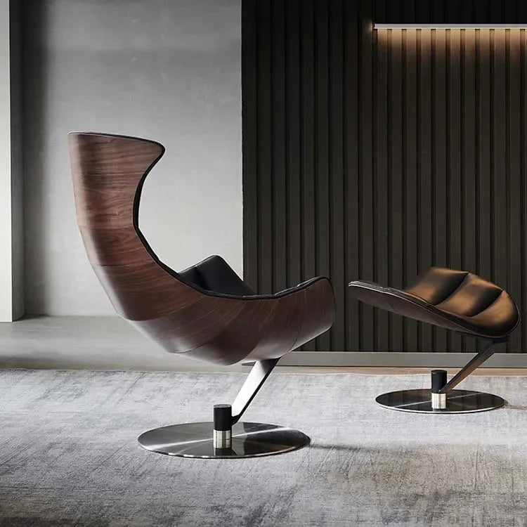 Premium Wood & Leather Lounge Chair – Modern Accent Seating for Living Room, Hotel & Outdoor Spaces