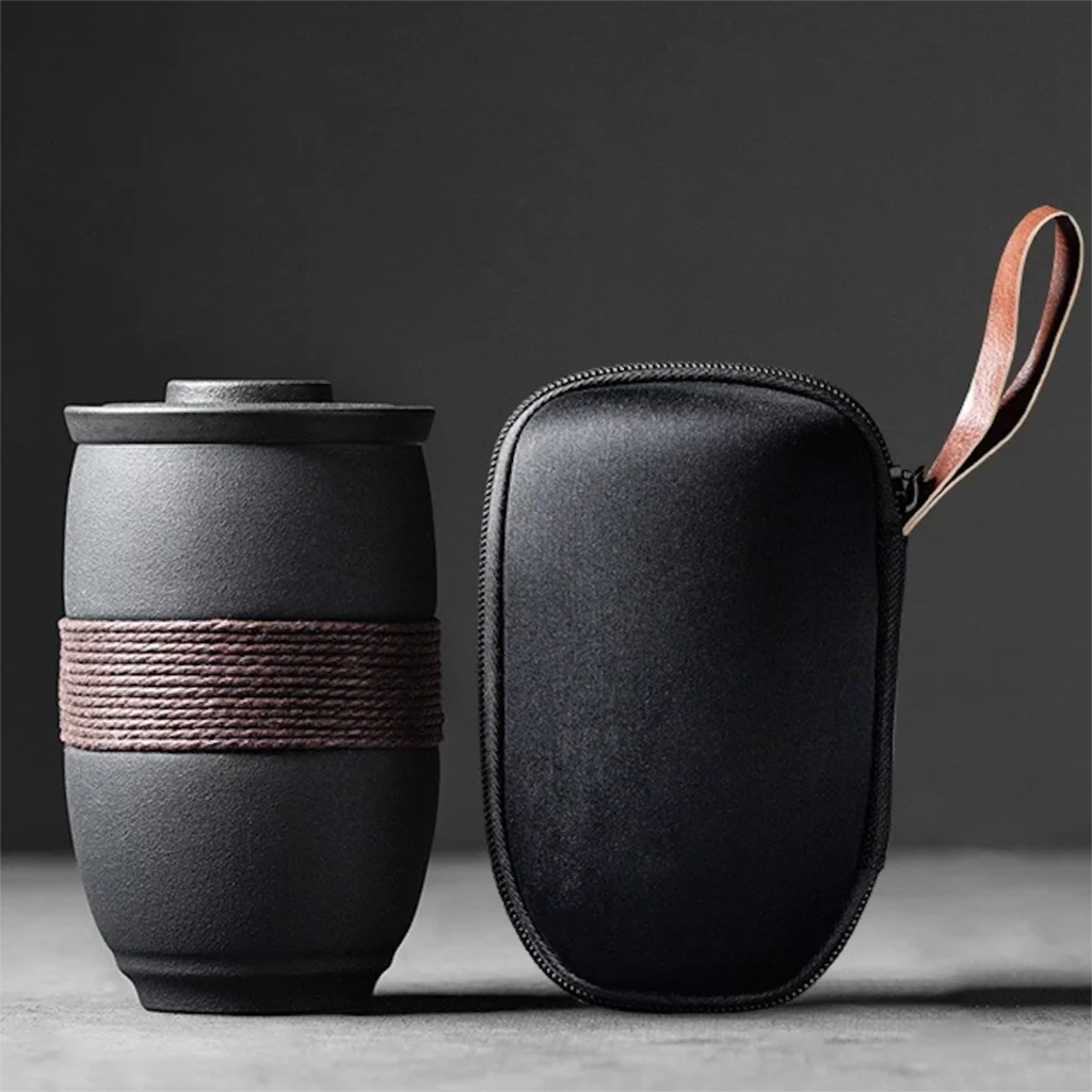 Japanese-Style Ceramic Tea Cup – Portable Tea Mug with Infuser Filter & Lid for Home, Office & Travel