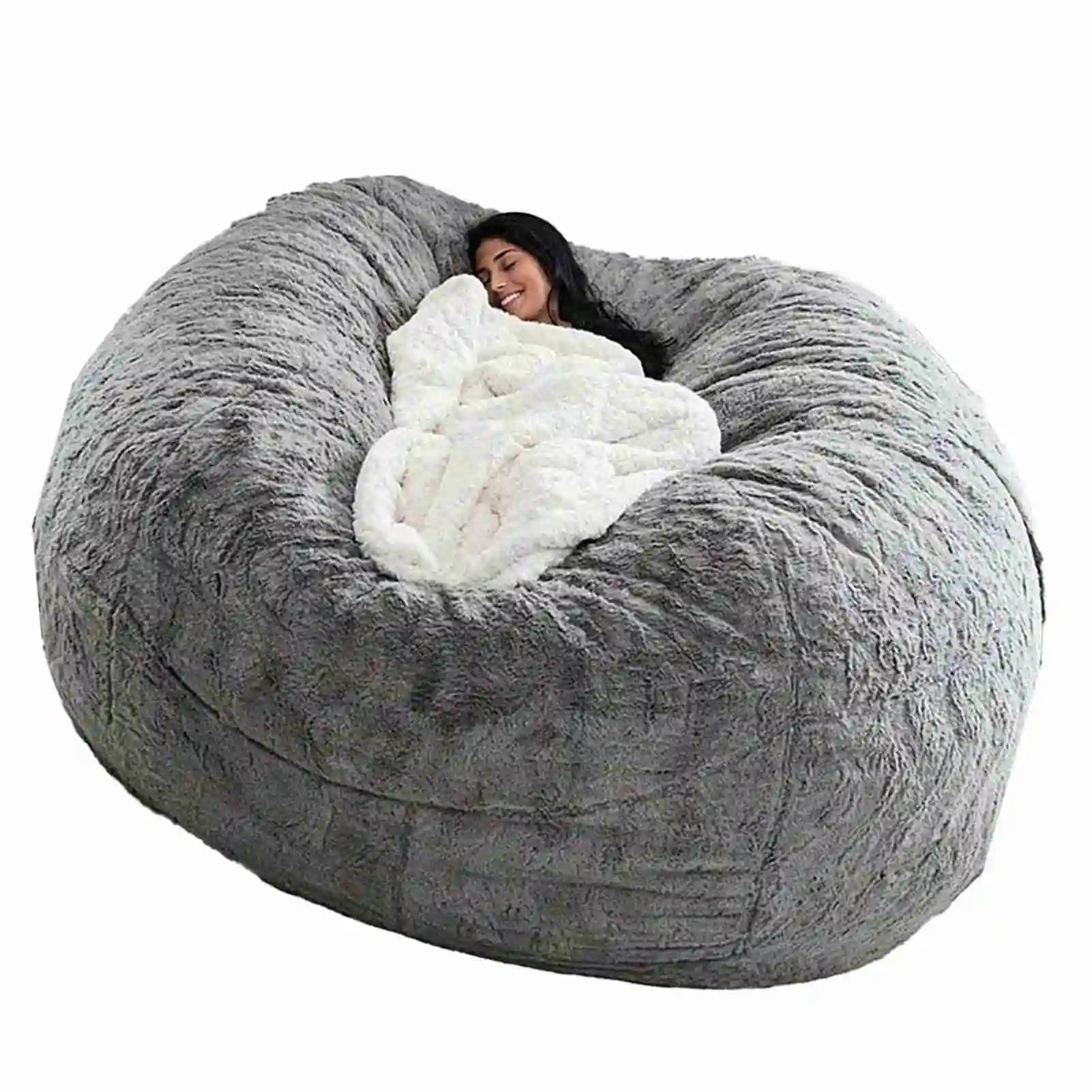 Giant Gray Bean Bag Chair Cover (No Filler) Large Pouf Sofa Tatami Lounge Seat for Living Room Relax