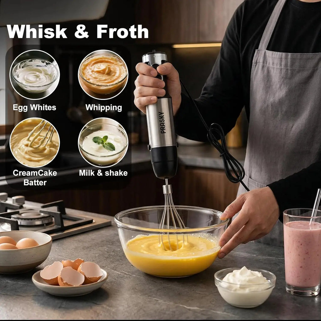 1200W 5-in-1 Variable Speed Hand Blender Kit
Blend, chop, whisk, and froth with 1200W of precision power. This 20-speed immersion blender comes with a full suite of interchangeable accessories for ultimate kitchen versatility.