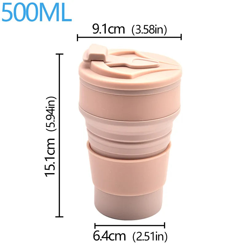 350/500ml Collapsible Silicone Travel Cup – Portable Coffee & Water Cup with Lid