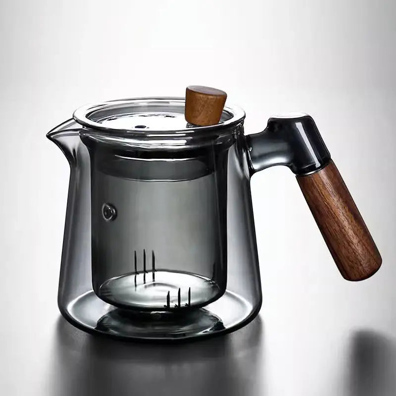 Glass Kung Fu Tea Pot – Heat-Resistant Brewing Teapot with Wooden Handle & Built-In Filter