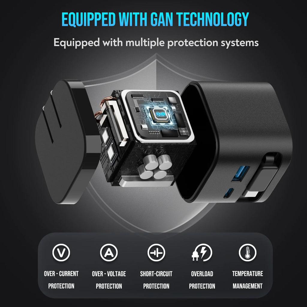 65W GaN Fast Charger with Retractable Cable