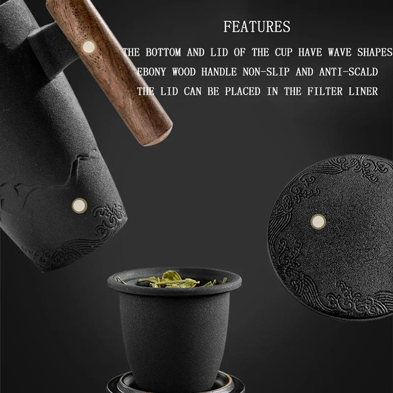 Luxury Retro Ceramic Tea Mug – Large Capacity Cup with Filter, Lid & Wooden Handle, Gift Box