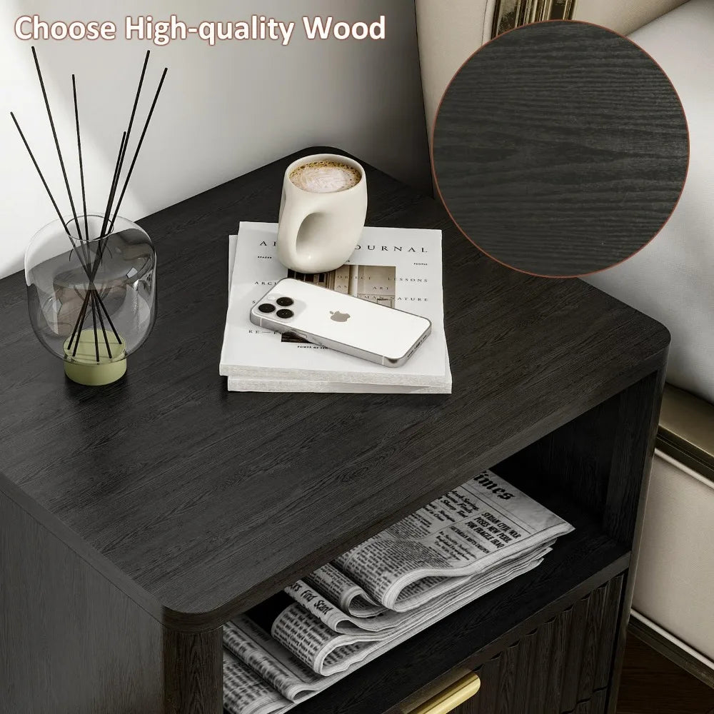 Modern Fluted Wood Nightstands (Set of 2)