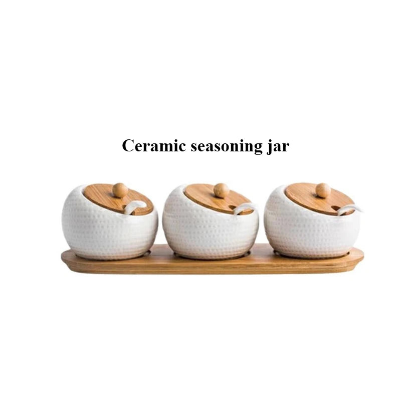 Ceramic Seasoning Jar Set with Lids & Spoons