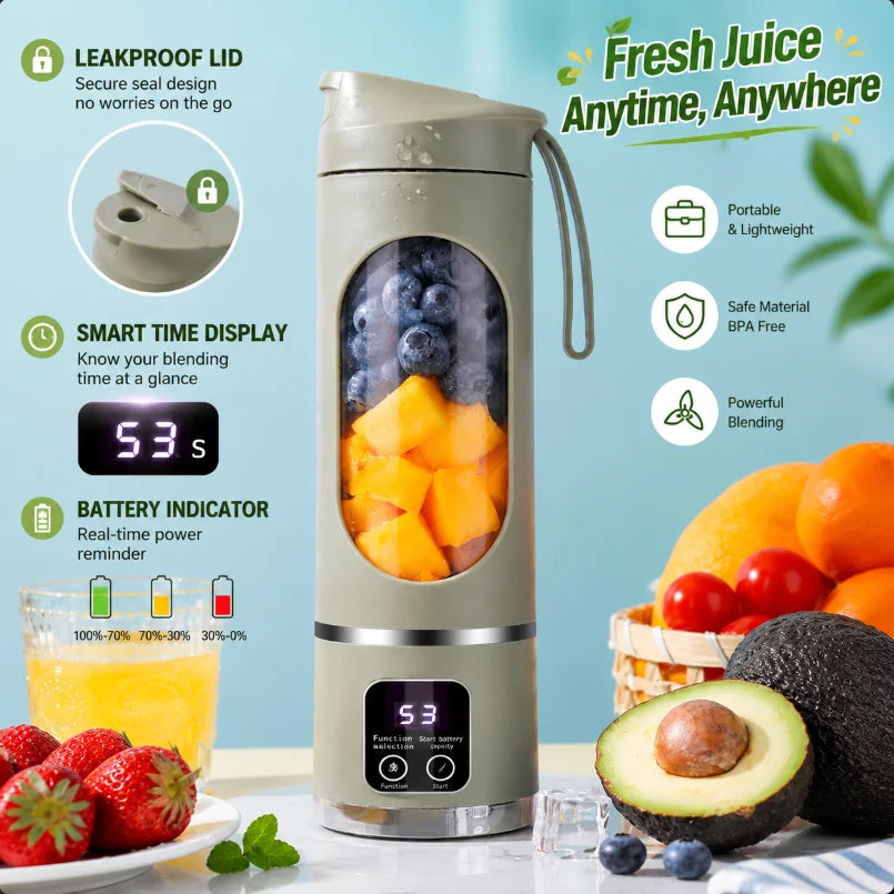 Portable Blender 450ml – 3-Speed USB Rechargeable Juicer for Smoothies & Shakes