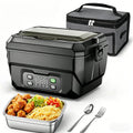 Portable 1500ML electric lunch box with USB charging, display screen, and timer for convenient food heating anywhere.
