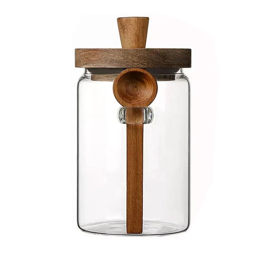 Glass Coffee Bean Storage Jar – Airtight Wooden Lid, Scoop & Wide-Mouth Design