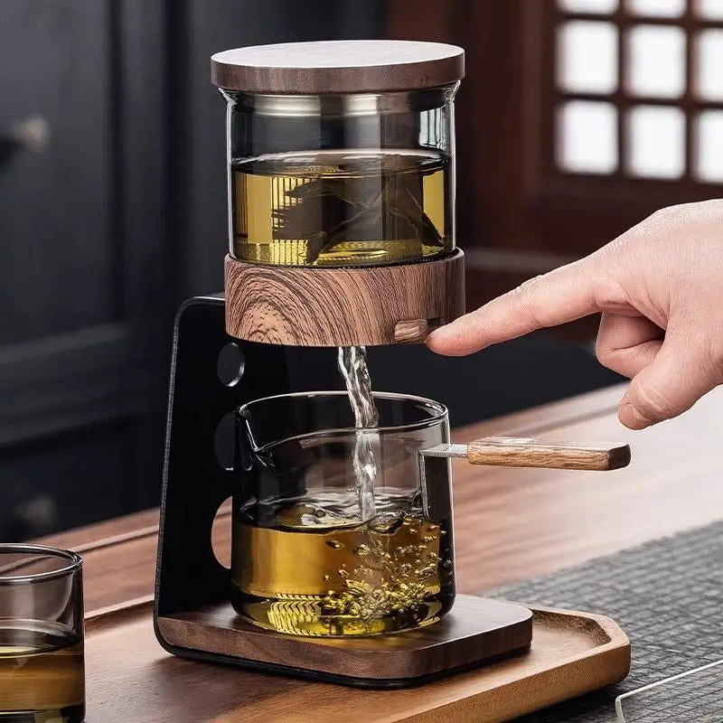 Semi-Automatic Kung Fu Glass Tea Set – Magnetic Drip Teapot with Infuser & Teacups
