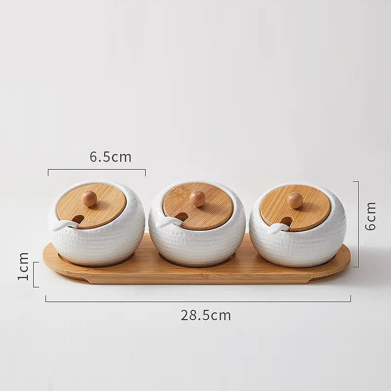Ceramic Seasoning Jar Set with Lids & Spoons