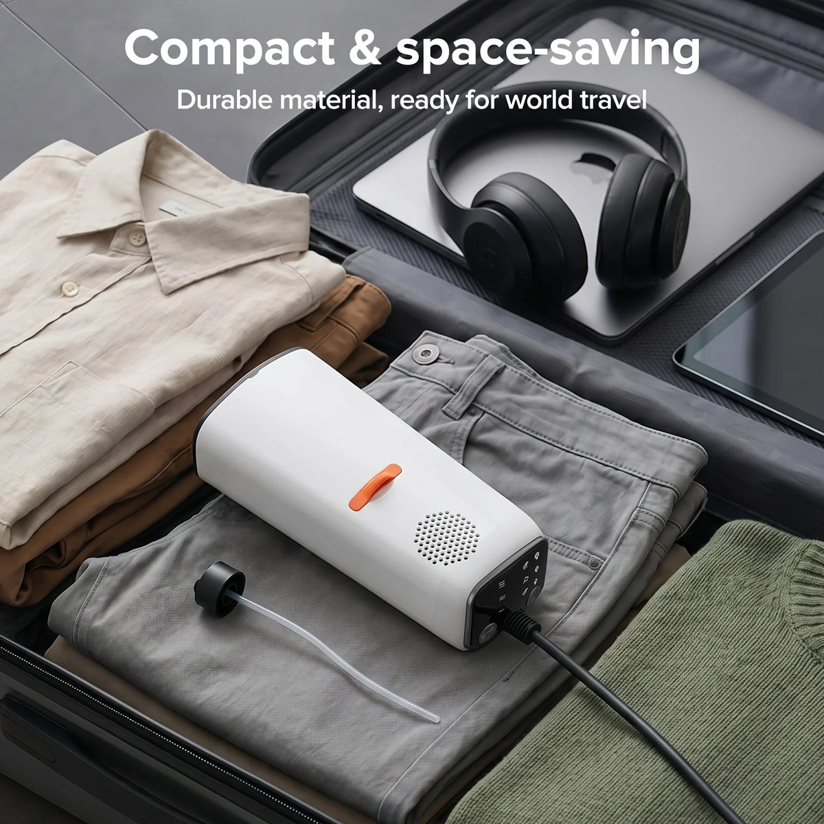 Lubluelu portable handheld garment steamer with fast-heating technology and powerful suction, designed for quick and easy wrinkle removal at home or on the go.