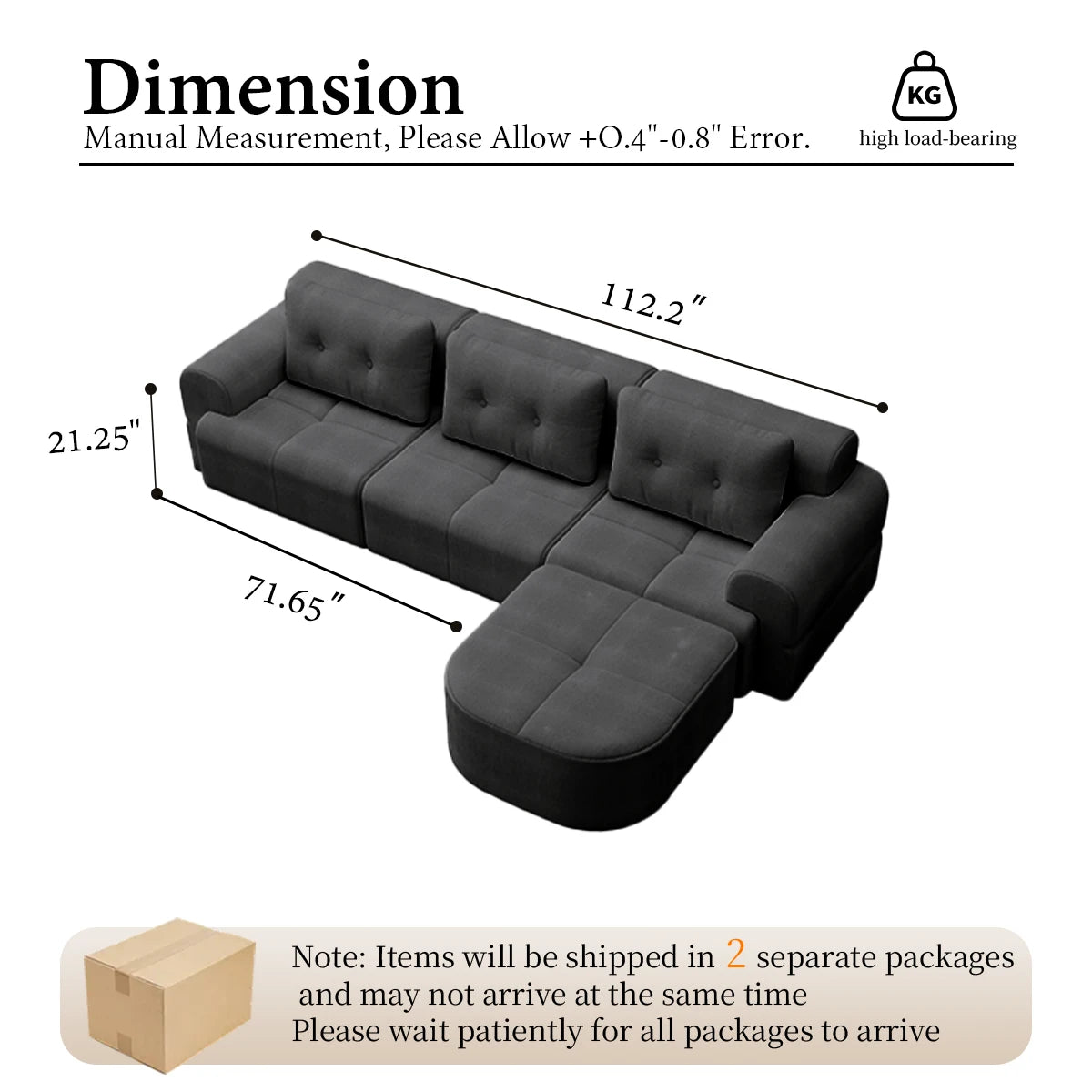 112.2” Modular Sectional Sofa – L-Shaped Couch with Chaise