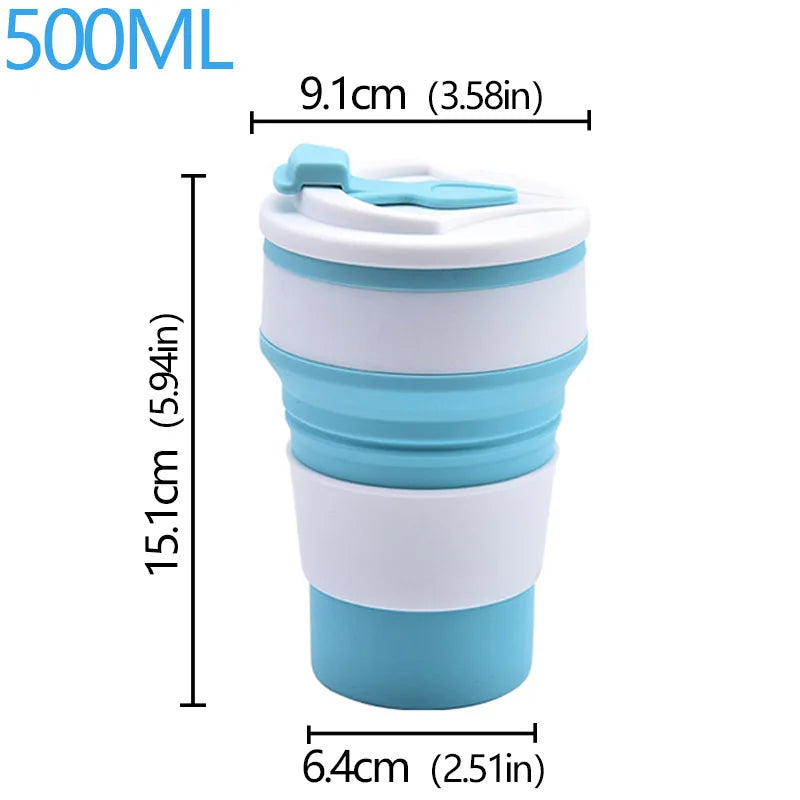 350/500ml Collapsible Silicone Travel Cup – Portable Coffee & Water Cup with Lid