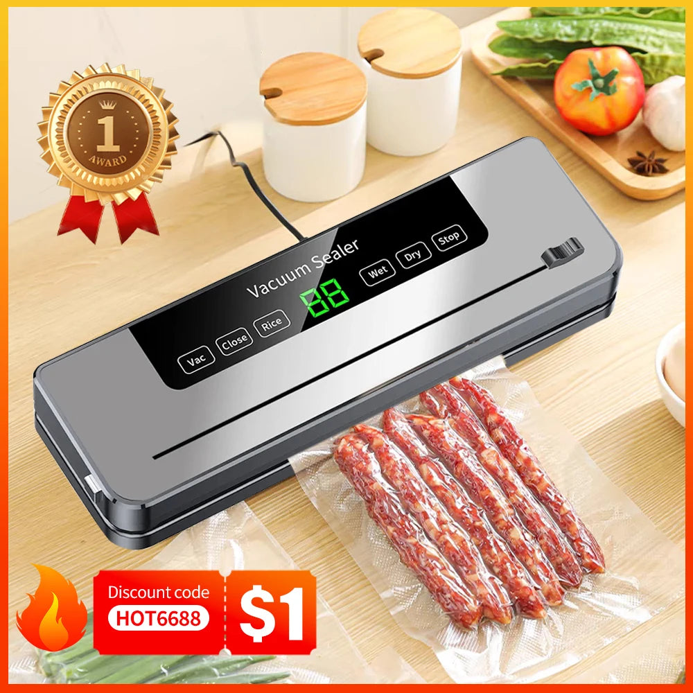 Electric Food Vacuum Sealer – Dry/Wet with Built-In Cutter