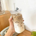 Square Glass Coffee Cup with Lid & Straw – Heat Resistant