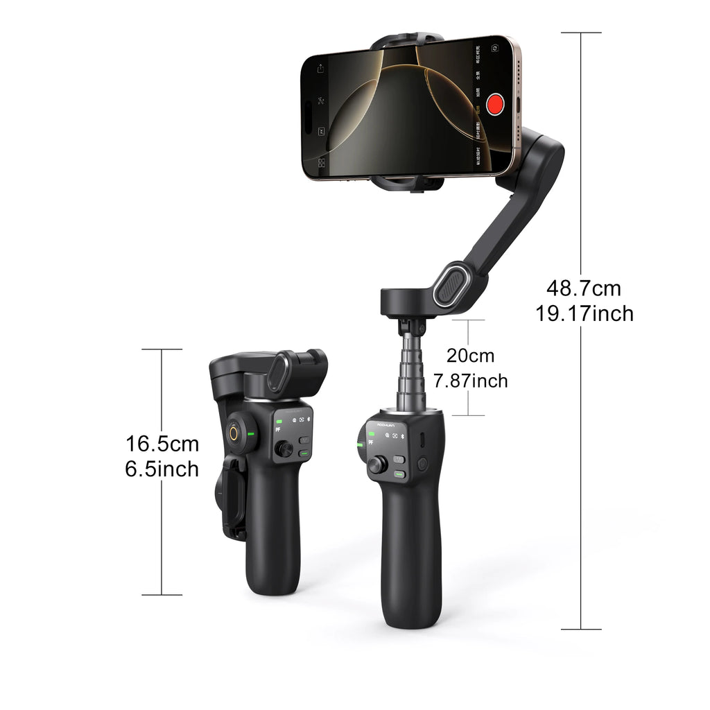 AOCHUAN 3-Axis Phone Gimbal Stabilizer with Extension Rod & Face Tracking