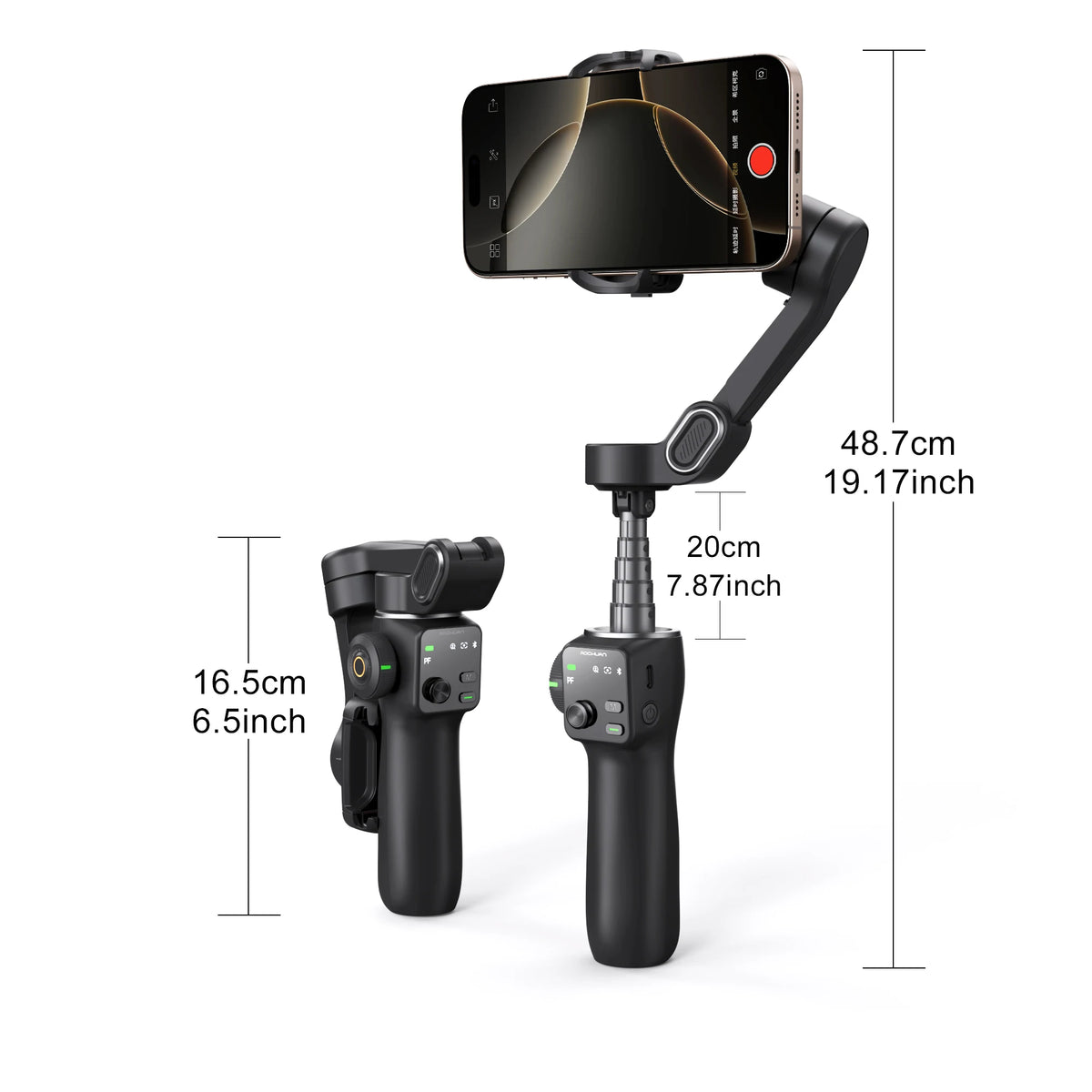 AOCHUAN 3-Axis Phone Gimbal Stabilizer with Extension Rod & Face Tracking