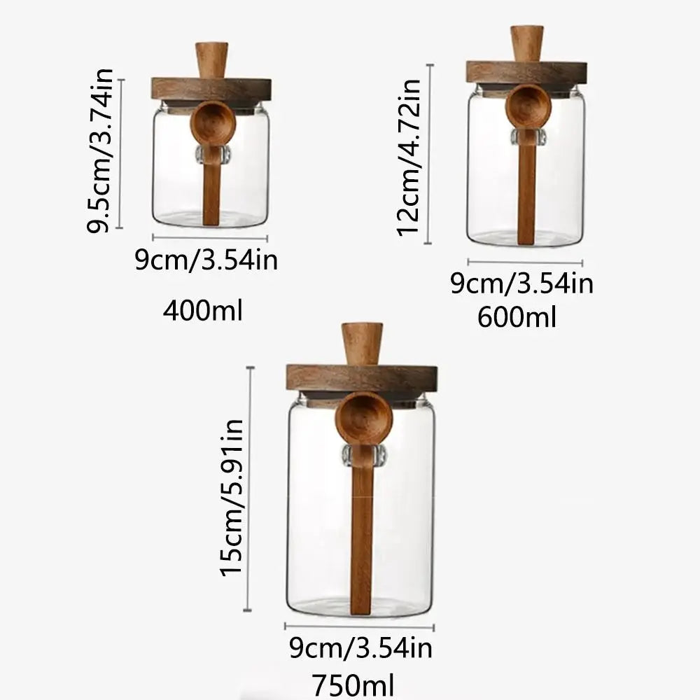 Glass Coffee Bean Storage Jar – Airtight Wooden Lid, Scoop & Wide-Mouth Design