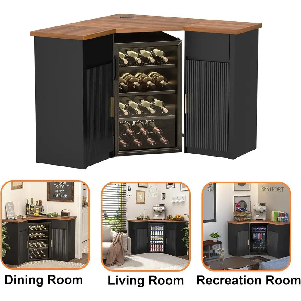 L-Shaped Liquor Cabinet & Coffee Bar with Fridge Space
Elevate your home entertaining. This versatile L-shaped corner station offers built-in storage for your favorite wine and spirits, plus a dedicated space to seamlessly slide in your mini-fridge.