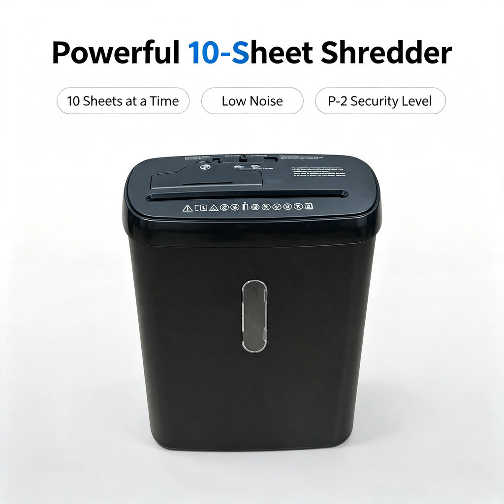 10-Sheet Home Office Paper Shredder – P-2 Security, CD & Credit Card Shredding, Jam-Proof Design