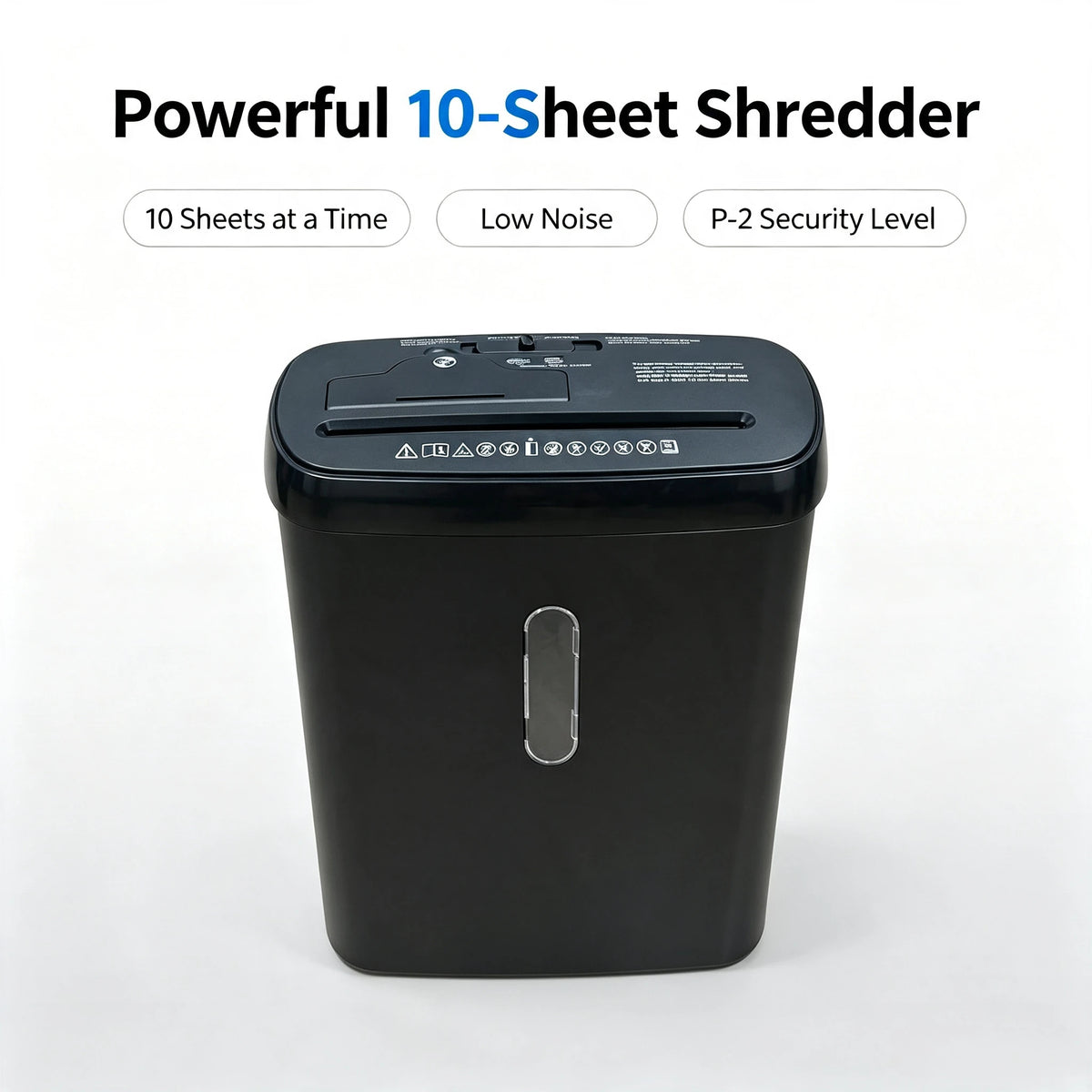 10-Sheet Home Office Paper Shredder – P-2 Security, CD & Credit Card Shredding, Jam-Proof Design