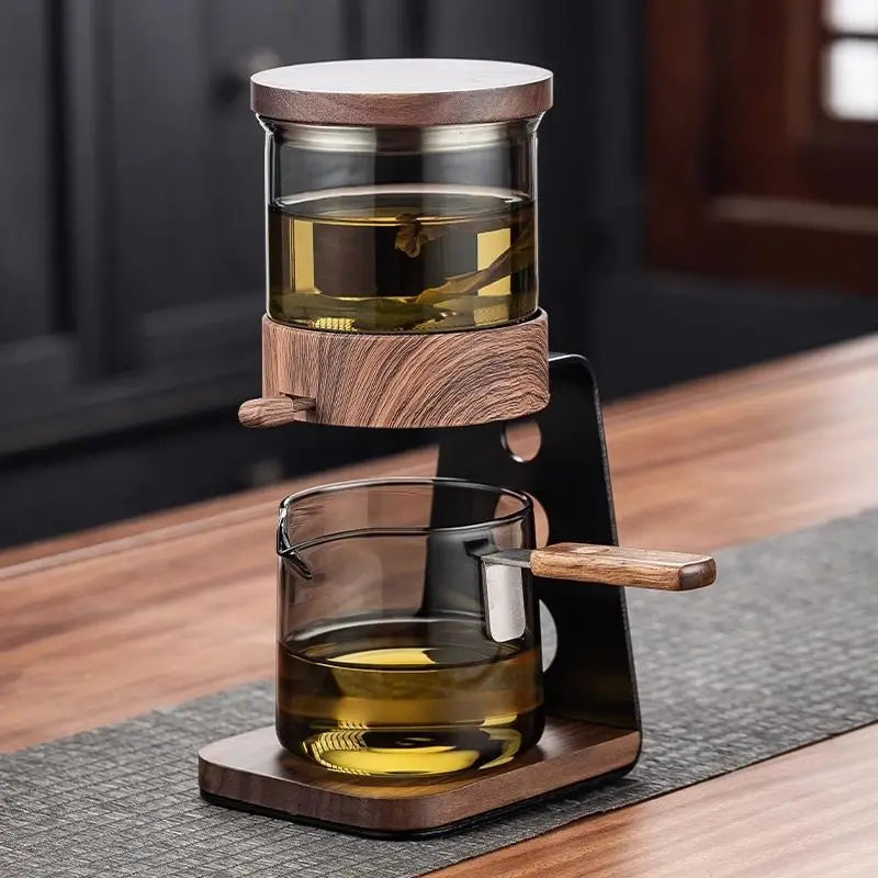 Semi-Automatic Kung Fu Glass Tea Set – Magnetic Drip Teapot with Infuser & Teacups