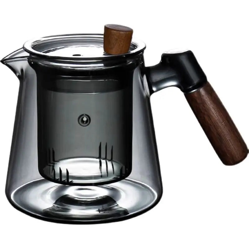 Glass Kung Fu Tea Pot – Heat-Resistant Brewing Teapot with Wooden Handle & Built-In Filter