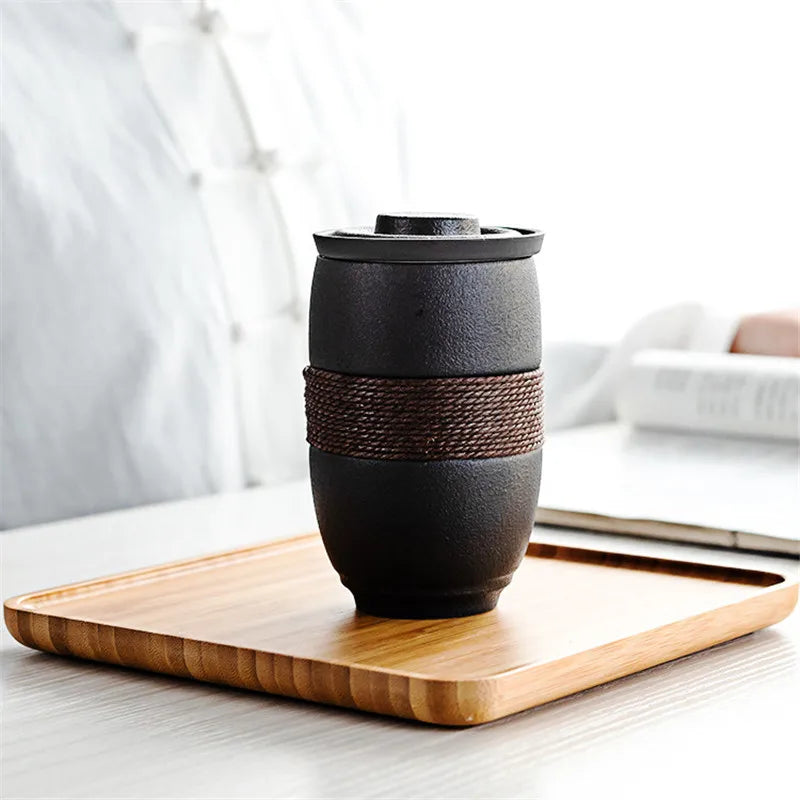 Japanese-Style Ceramic Tea Cup – Portable Tea Mug with Infuser Filter & Lid for Home, Office & Travel