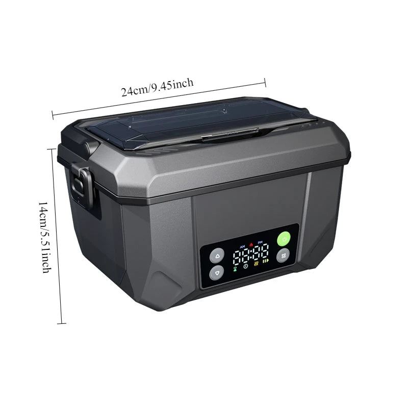 Portable 1500ML electric lunch box with USB charging and display screen, ideal for keeping food warm at home, work, or while traveling.
