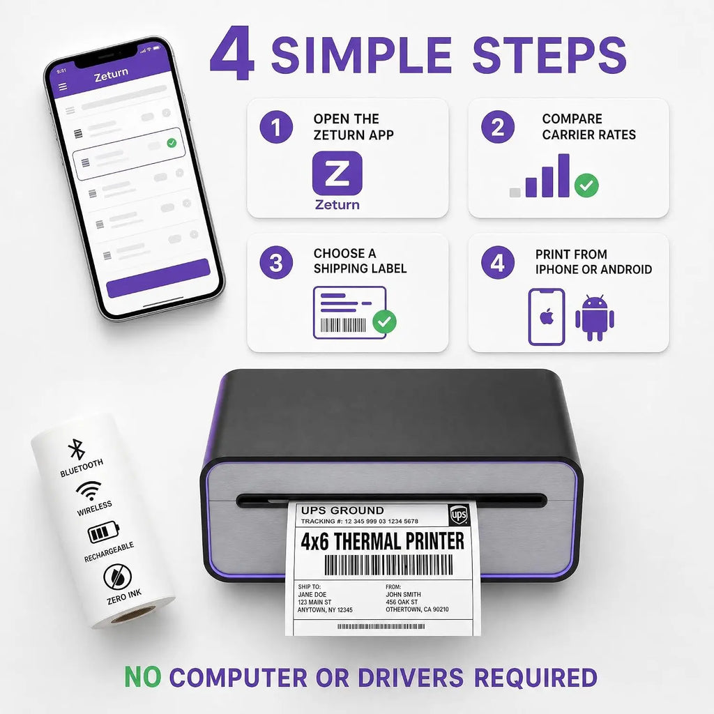 4x6 Bluetooth Thermal Shipping Label Printer – Wireless
