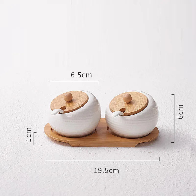Ceramic Seasoning Jar Set with Lids & Spoons