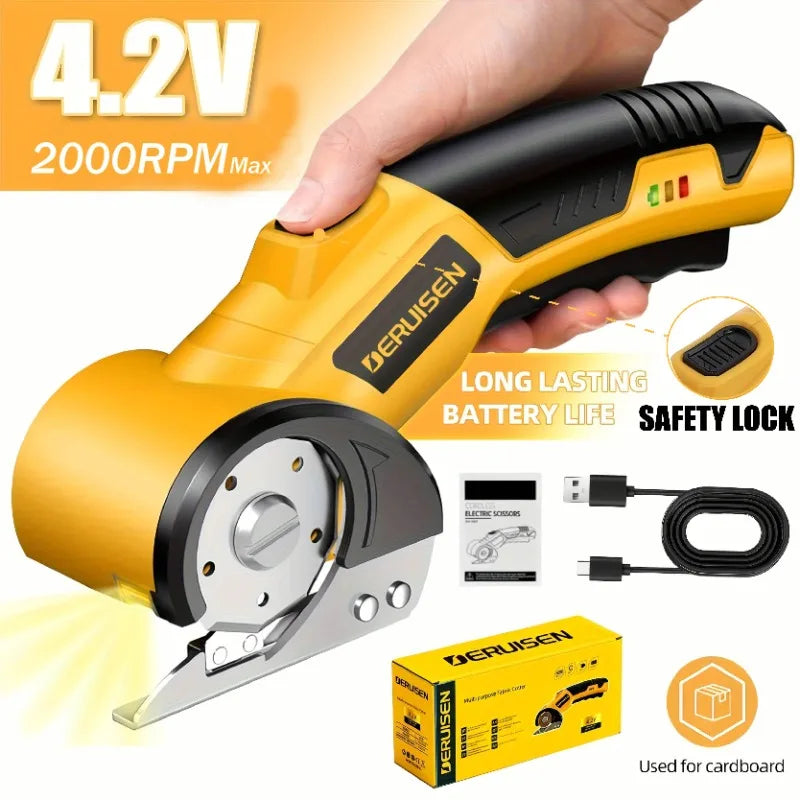 USB Rechargeable Electric Scissors – Cordless Cutter with Safety Lock for Fabric, Leather & Cardboard