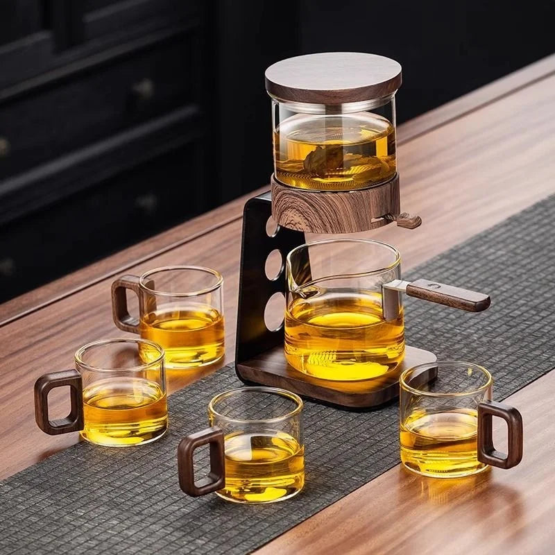 Semi-Automatic Kung Fu Glass Tea Set – Magnetic Drip Teapot with Infuser & Teacups