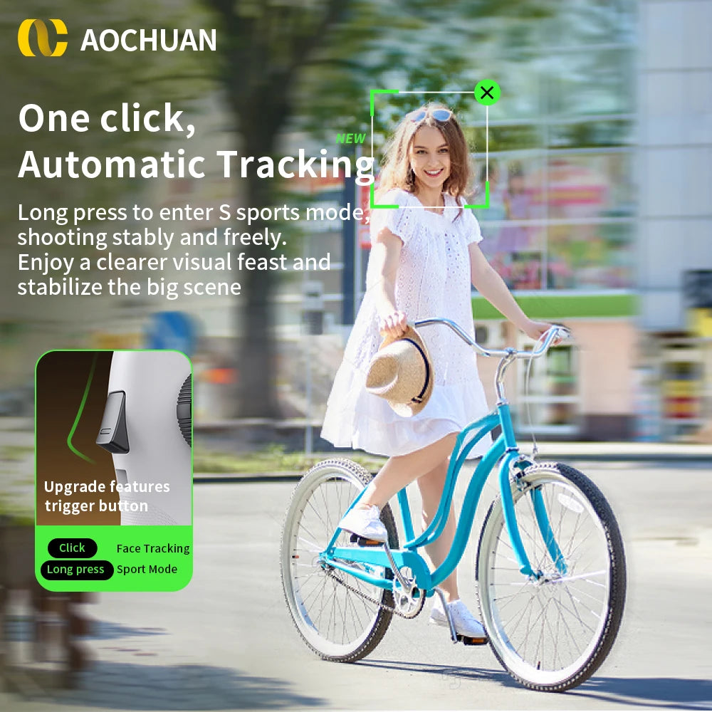 AOCHUAN 3-Axis Phone Gimbal Stabilizer with Extension Rod & Face Tracking