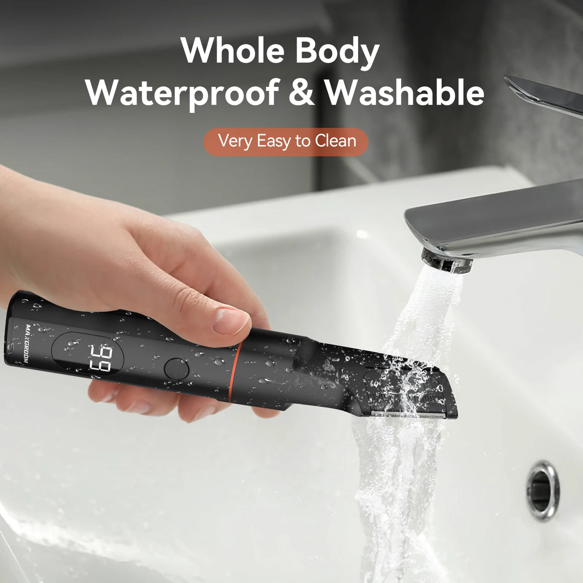 4-in-1 electric grooming kit with beard, nose, and body trimmers, featuring an IPX6 waterproof design.