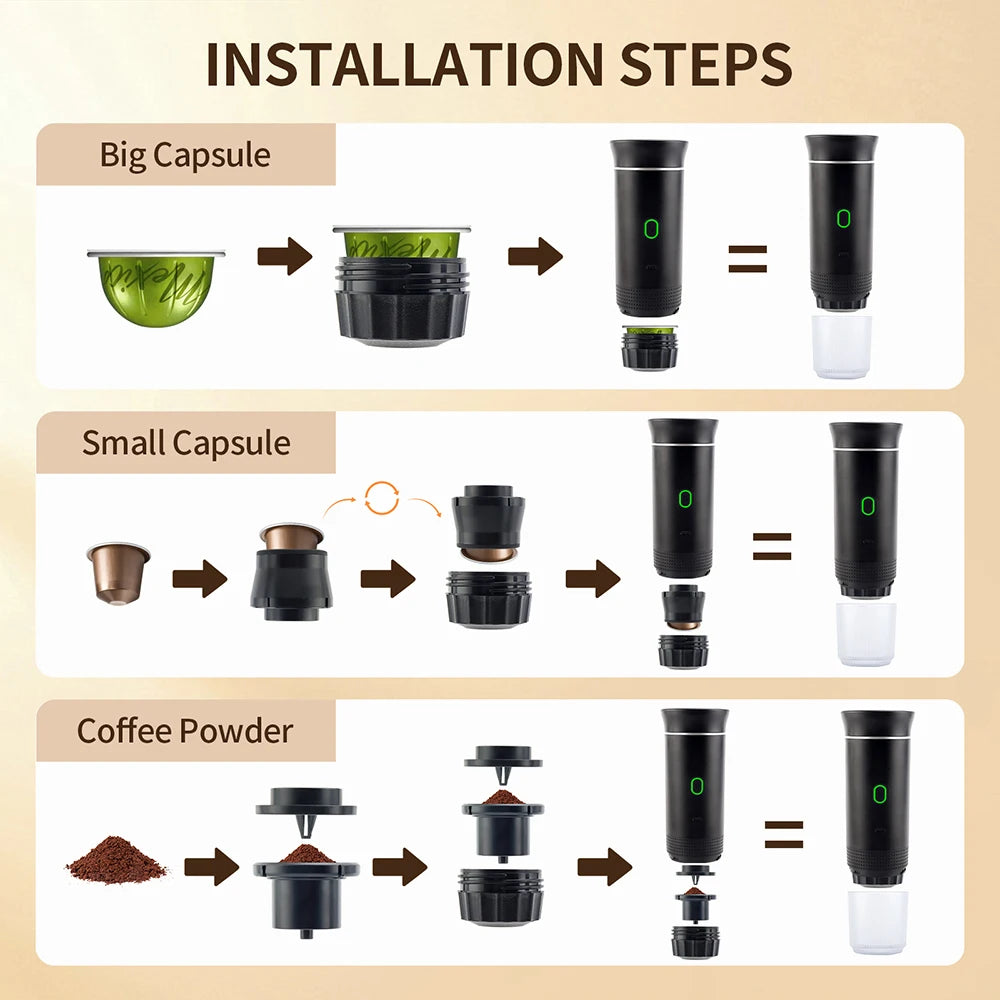Wireless 3-in-1 Travel Espresso Maker
Enjoy fresh espresso on the go. This portable, electric coffee machine brews capsules or grounds anywhere, making it the perfect companion for road trips, camping, and everyday use.
