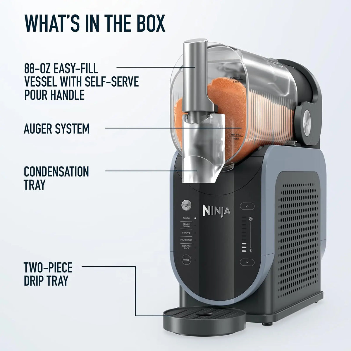 88oz frozen drink maker with RapidChill technology, 5 preset programs, and no ice needed.