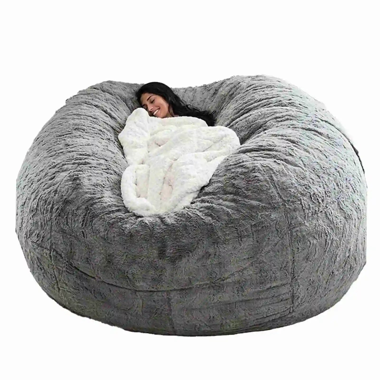 Giant Gray Bean Bag Chair Cover (No Filler) Large Pouf Sofa Tatami Lounge Seat for Living Room Relax