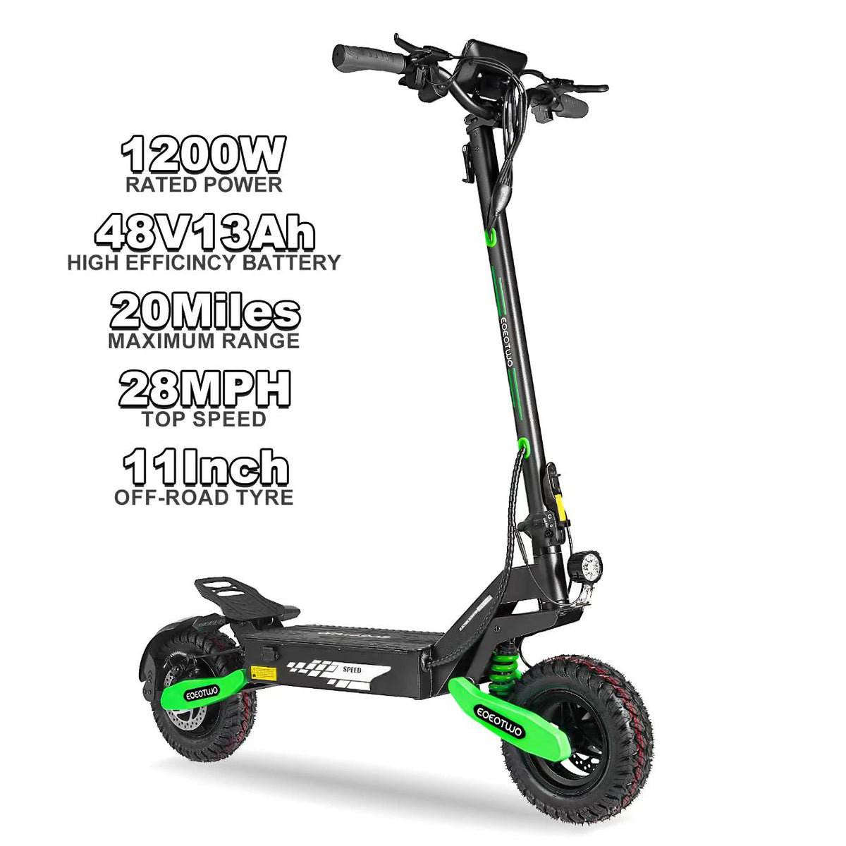 EOEOTWO 1200W Off-Road Electric Scooter – 30 MPH, 48V Battery & 11" Tubeless Tires