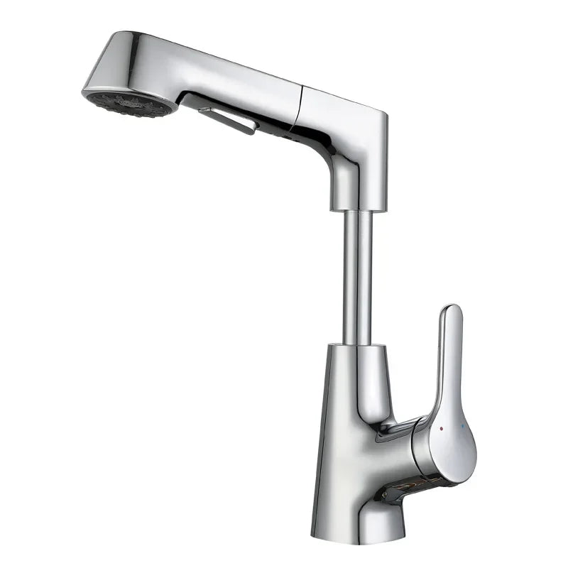 Modern bathroom faucet with hot water functionality, ideal for sinks and everyday bathroom use.