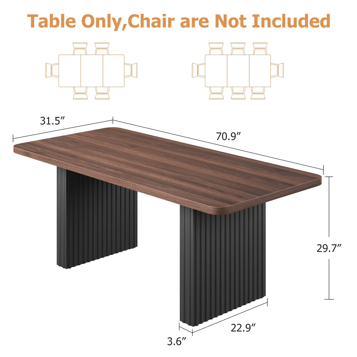 71" Modern Wooden Dining Table – Fluted Metal Legs, Seats Up to 8