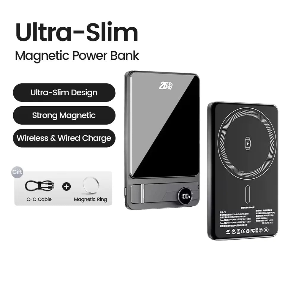 Ultra-Thin Magnetic Power Bank – Wireless Fast Charging