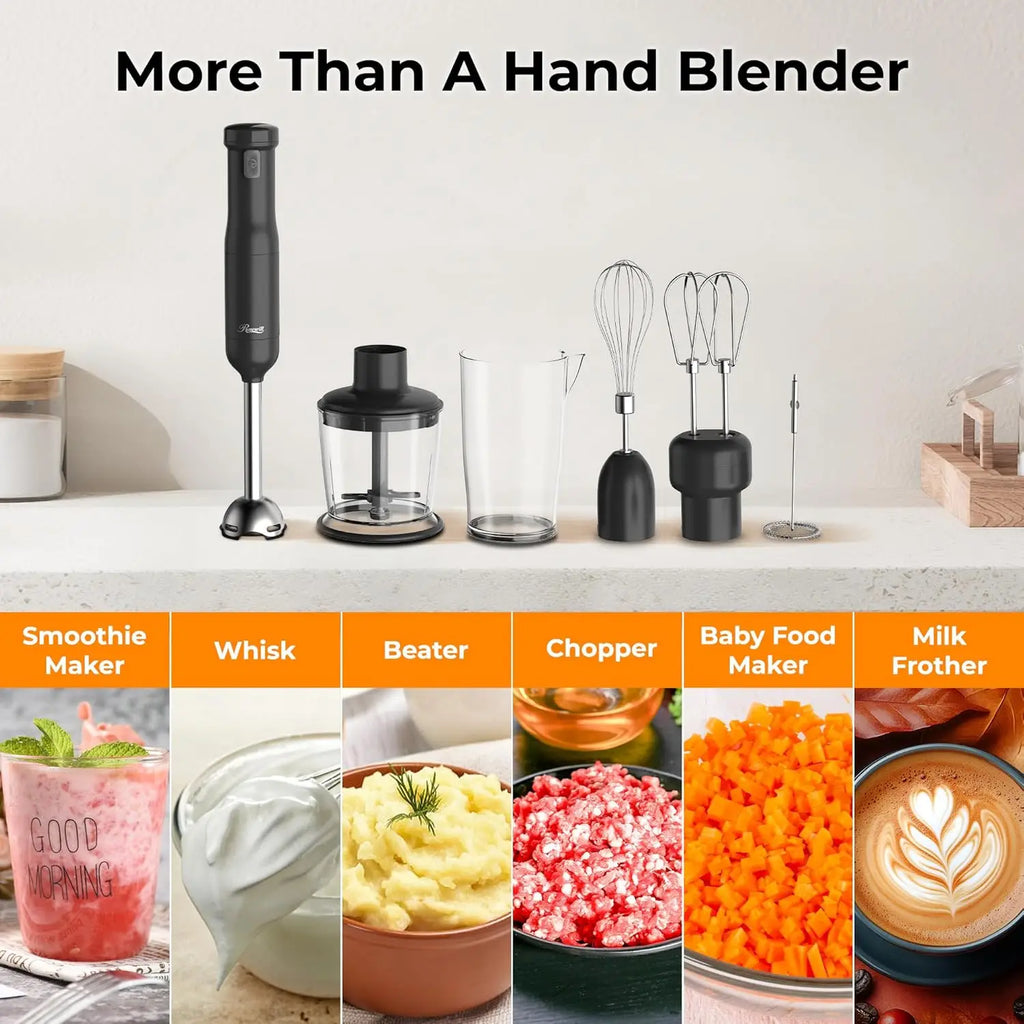 Rechargeable 6-in-1 Cordless Hand Blender Set
Ditch the cord. This heavy-duty immersion blender features variable speeds and a full suite of attachments (whisk, chopper, beaker, and beaters) for ultimate kitchen versatility.