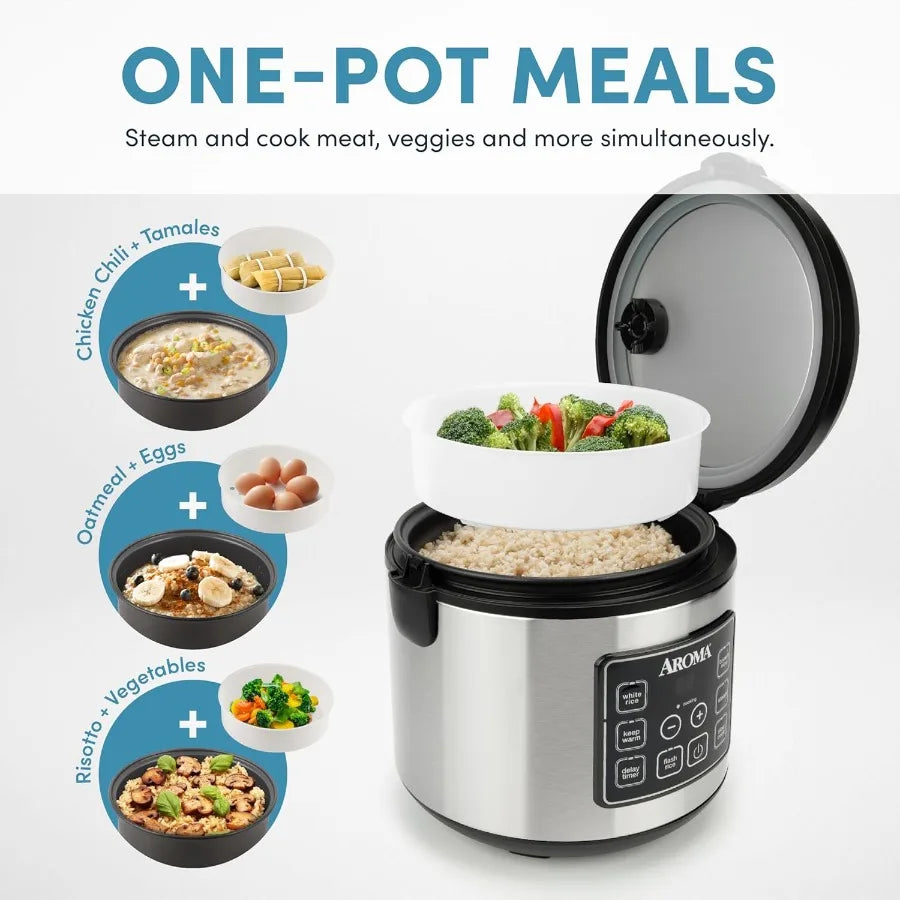 20-Cup Digital Rice & Slow Cooker (Stainless Steel)
Master your meal prep. This large-capacity digital cooker flawlessly prepares massive batches of rice, steams proteins, and slow-cooks hearty meals all in one sleek stainless steel appliance.