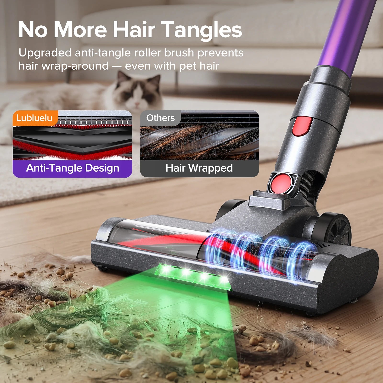 Lubluelu P7 Cordless Vacuum, 35KPA Powerful Suction, Lightweight, Anti-Tangle Brush, Perfect for Home & Pet Hair.