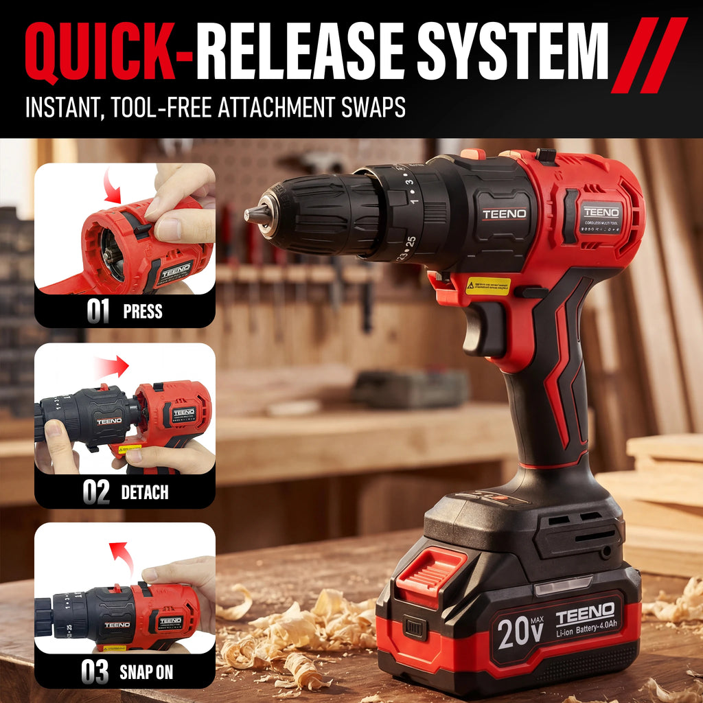 9-in-1 Brushless 20V MAX Power Tool Combo
One base, nine ultimate tools. Seamlessly swap between drilling, cutting, sanding, and cleaning. Complete with 2x high-capacity 4.0Ah batteries to keep you working without interruption.