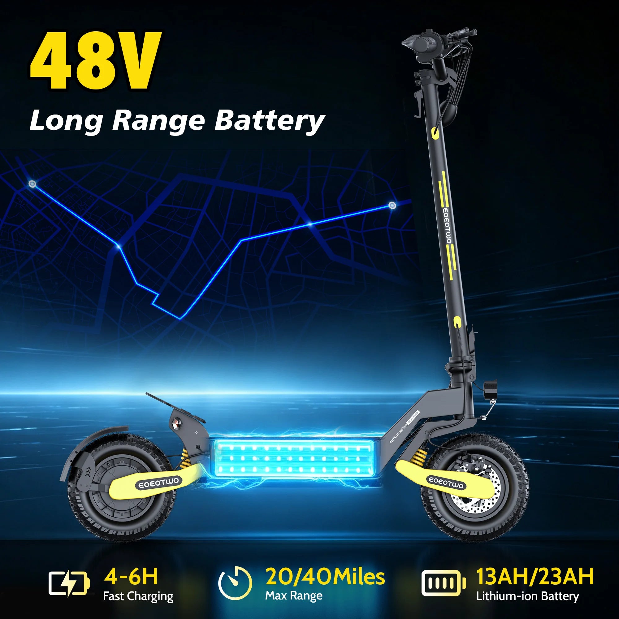 EOEOTWO 1200W Foldable Off-Road E-Scooter
Hit the trails at 30 MPH. This high-speed adult scooter packs a 48V long-range battery and rugged 11-inch tubeless tires into a durable, folding frame.